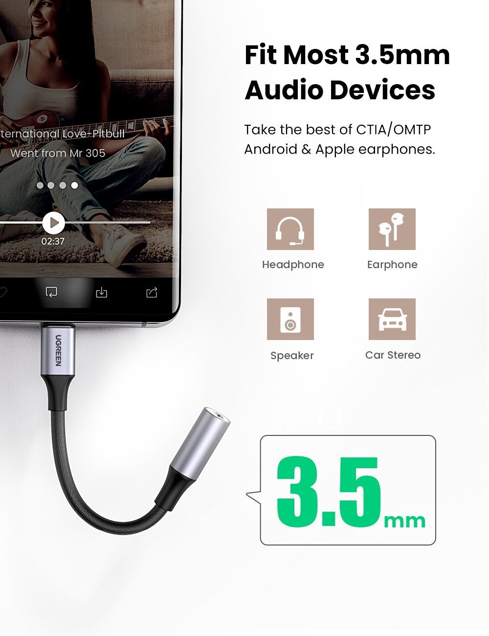 Bộ chuyển đổi âm thanh USB Type C to 3.5mm với chip DAC Ugreen 80154